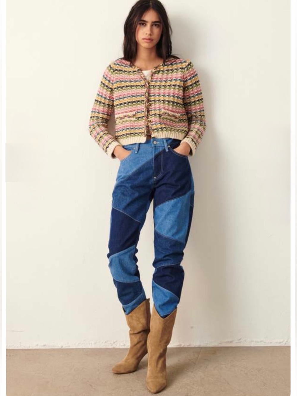 ba&sh Bianca Multicolor Striped Knit Cropped Cardigan Size Large - Picture 4 of 16